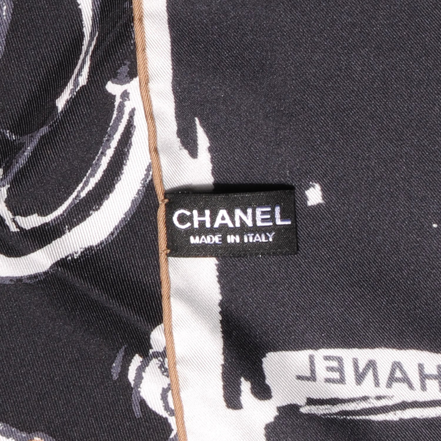 Chanel Silk Paris Scarf Black Beige 4 of 5