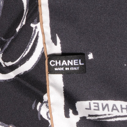 Chanel Silk Paris Scarf Black Beige 4 of 5