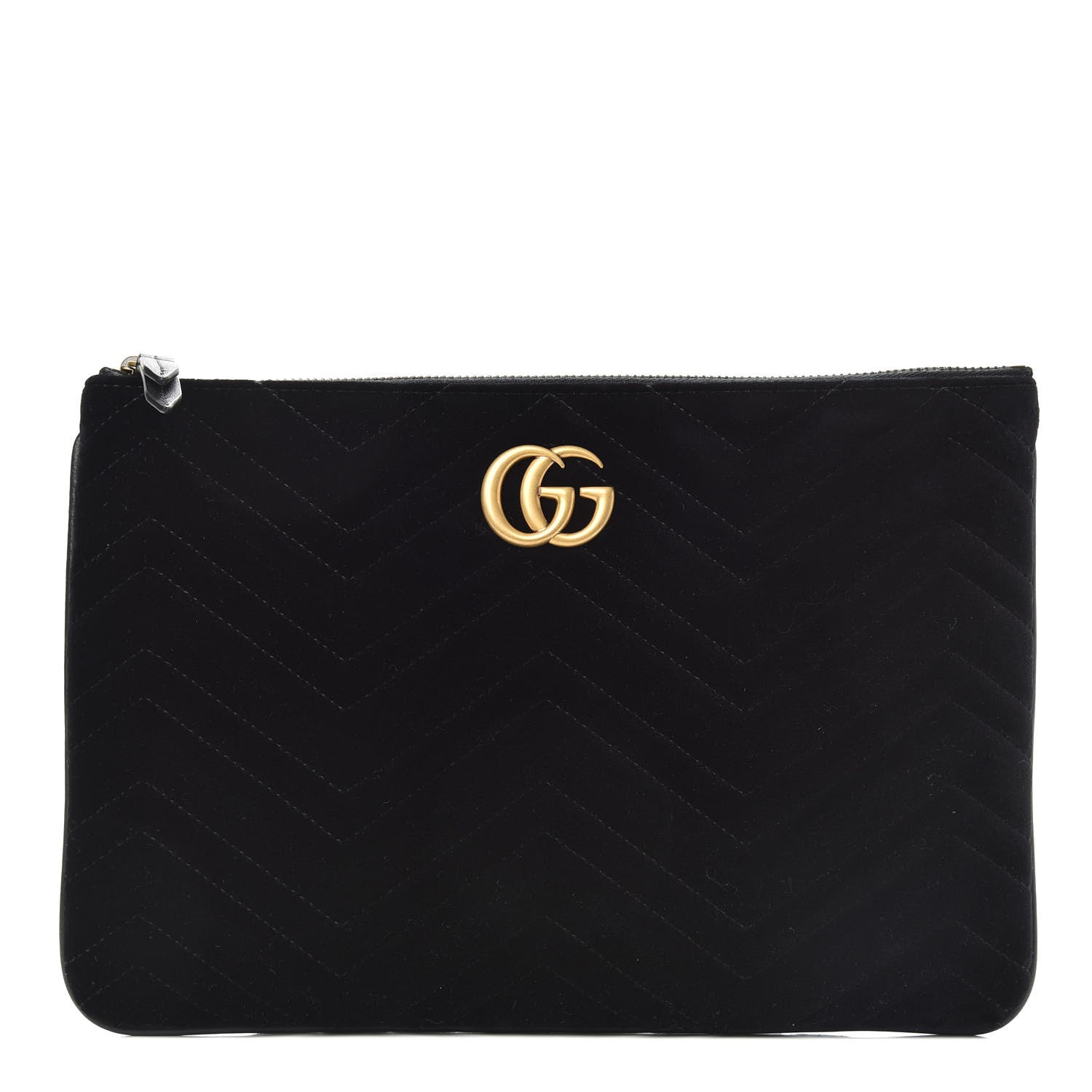 Gucci Velvet Matelasse GG Marmont Zip Pouch Black 1 of 9