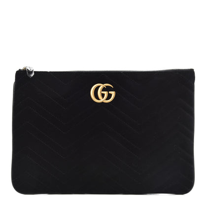 Gucci Velvet Matelasse GG Marmont Zip Pouch Black 1 of 9