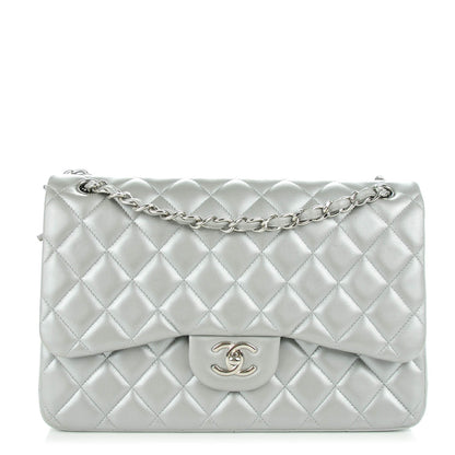 Chanel Metallic Lambskin Quilted Jumbo Double Flap Silver 1 of 8