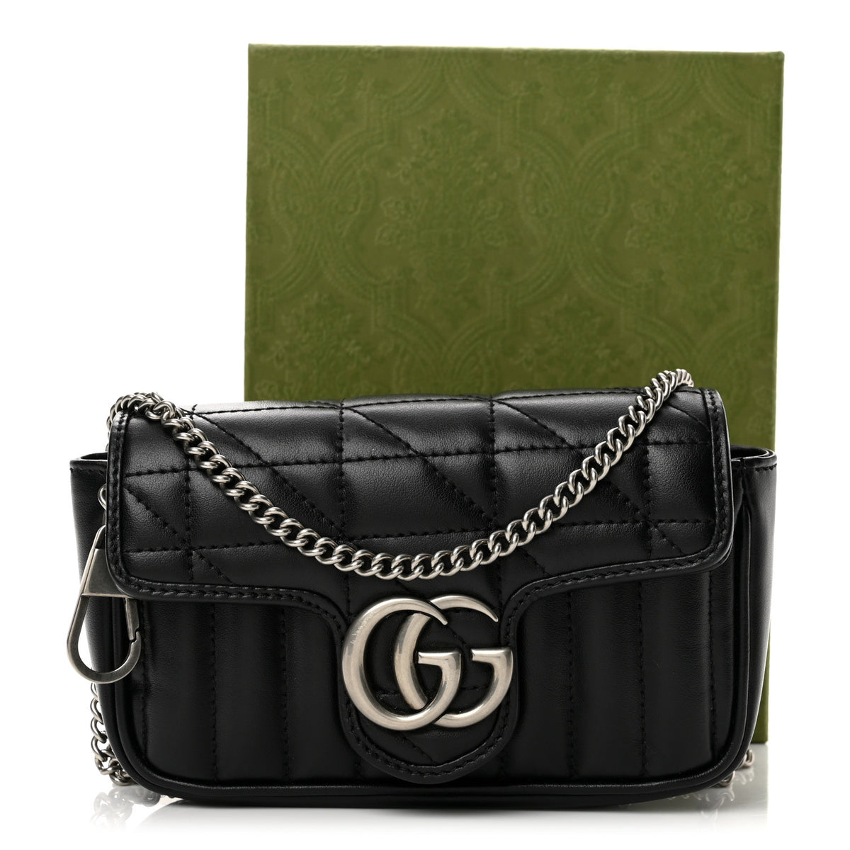 Calfskin Matelasse Aria Super Mini GG Marmont Shoulder Bag Black