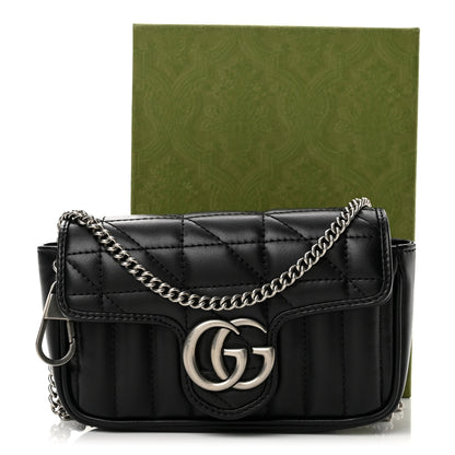 Gucci Calfskin Matelasse Aria Super Mini GG Marmont Shoulder Bag Black 13 of 13