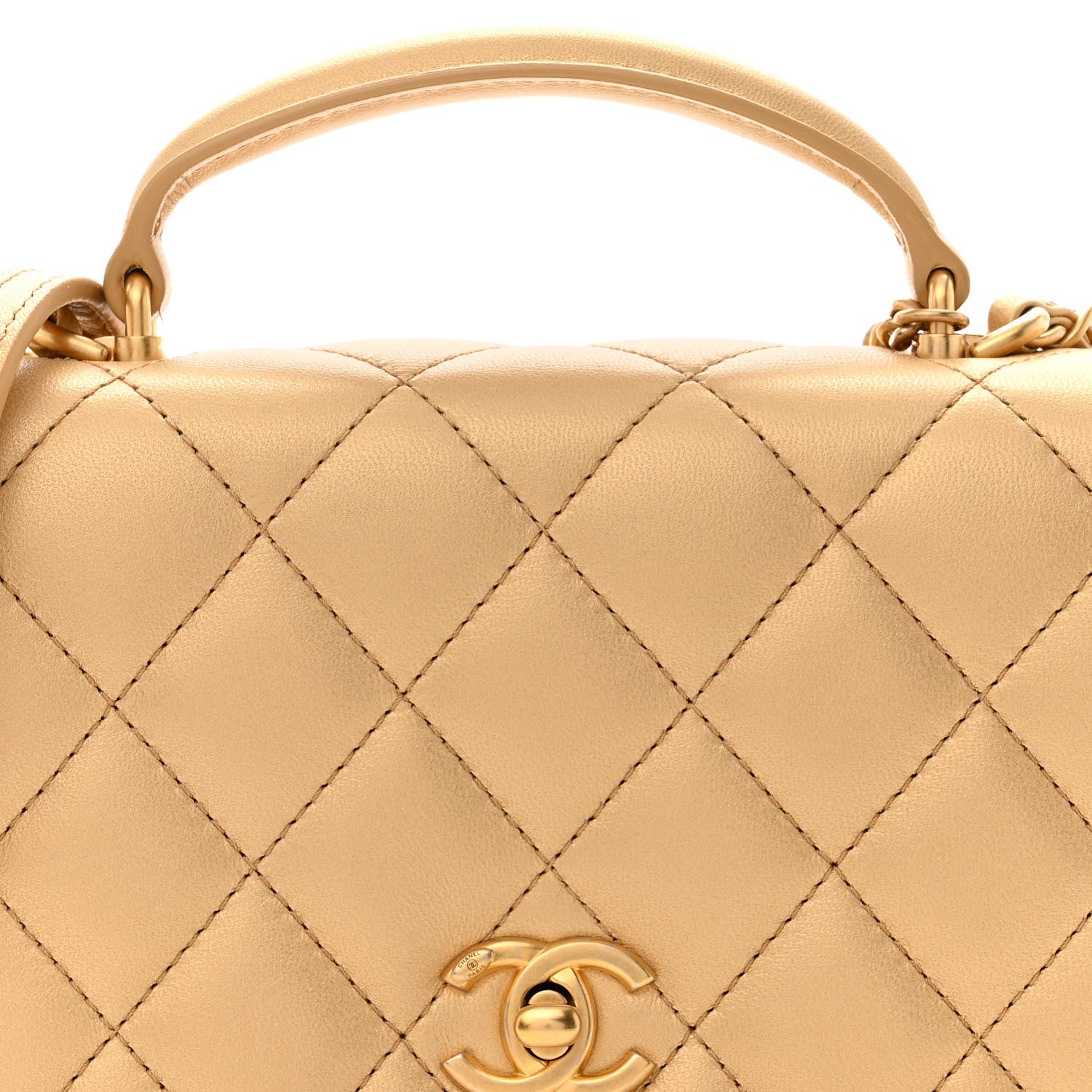 Chanel Metallic Lambskin Quilted Mini Top Handle Flap Gold 9 of 14