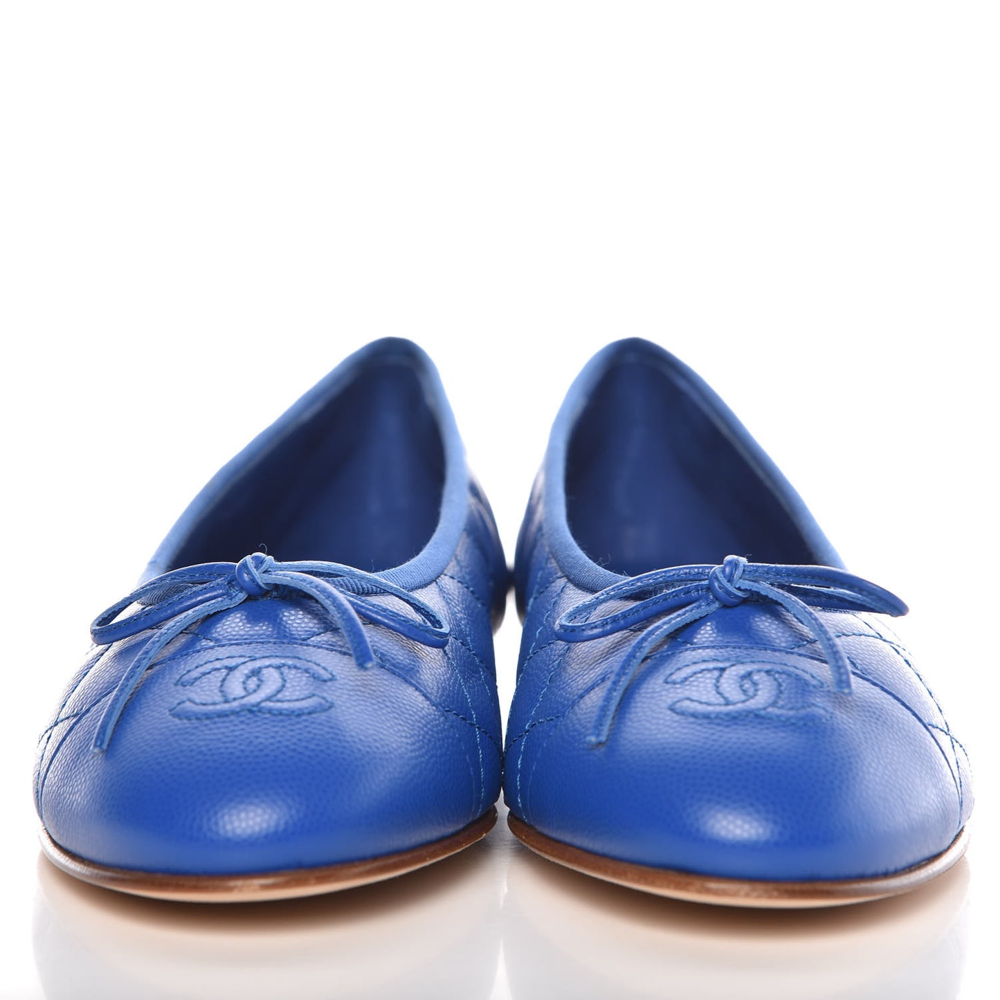 Caviar Quilted CC Cap Toe Ballerina Flats 39.5 Bright Blue