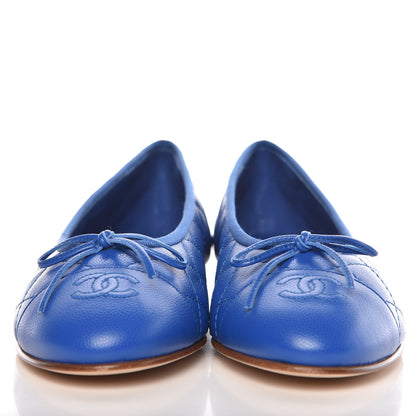 Chanel Caviar Quilted CC Cap Toe Ballerina Flats 39.5 Bright Blue 2 of 8