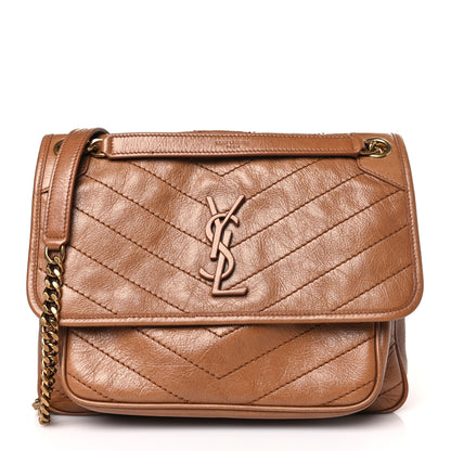 Saint Laurent Crinkled Calfskin Matelasse Monogram Medium Niki Chain Satchel Caramel 1 of 10