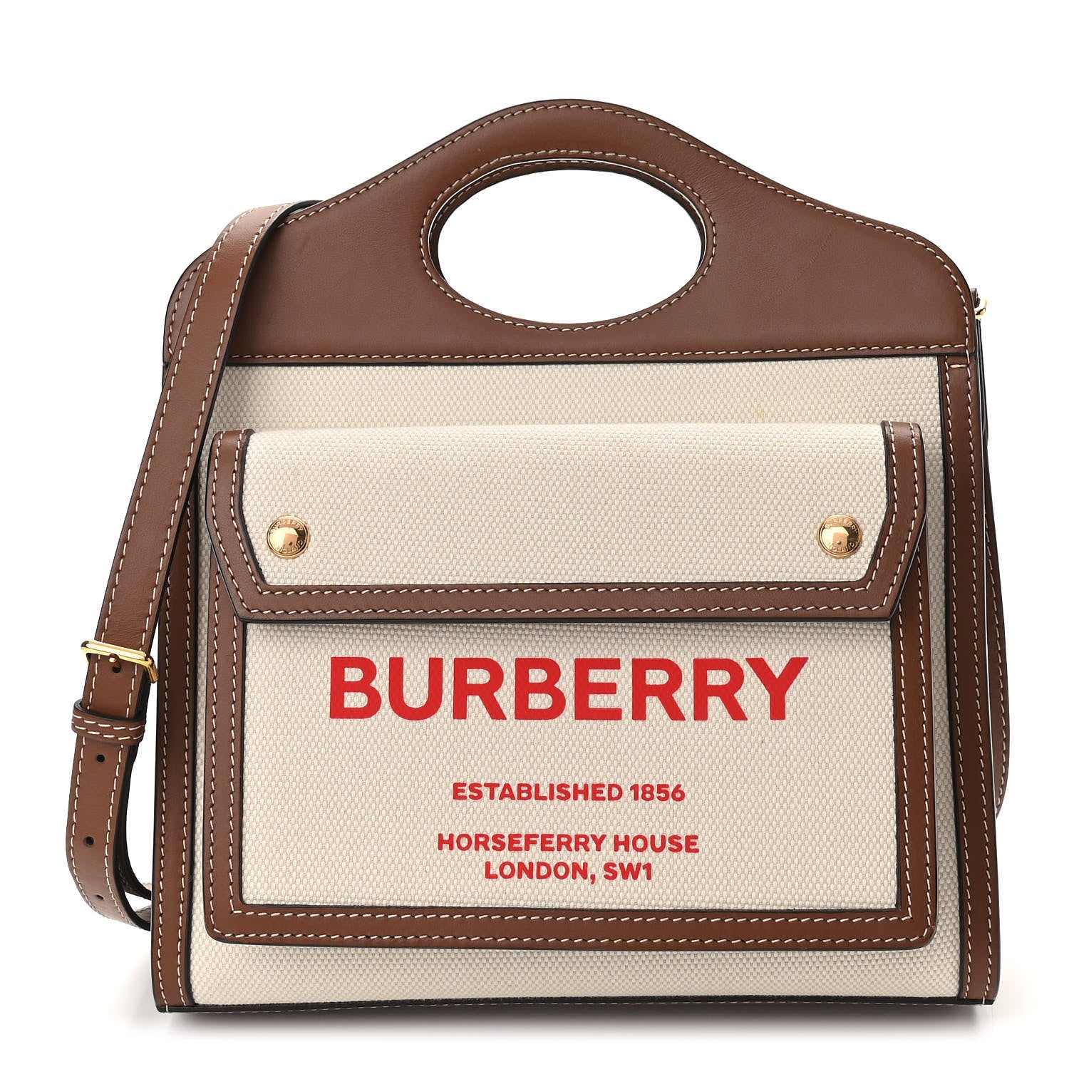 Burberry Canvas Smooth Calfskin Two Tone Mini Pocket Bag Natural Malt Brown 1 of 10