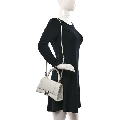 Balenciaga Calfskin Crocodile Embossed Small Hourglass Top Handle Bag White 2 of 15
