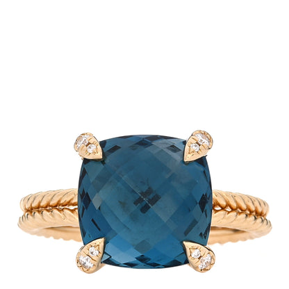 David Yurman 18K Yellow Gold Diamond Hampton Blue Topaz 11mm Chatelaine Ring 54 7 1 of 4