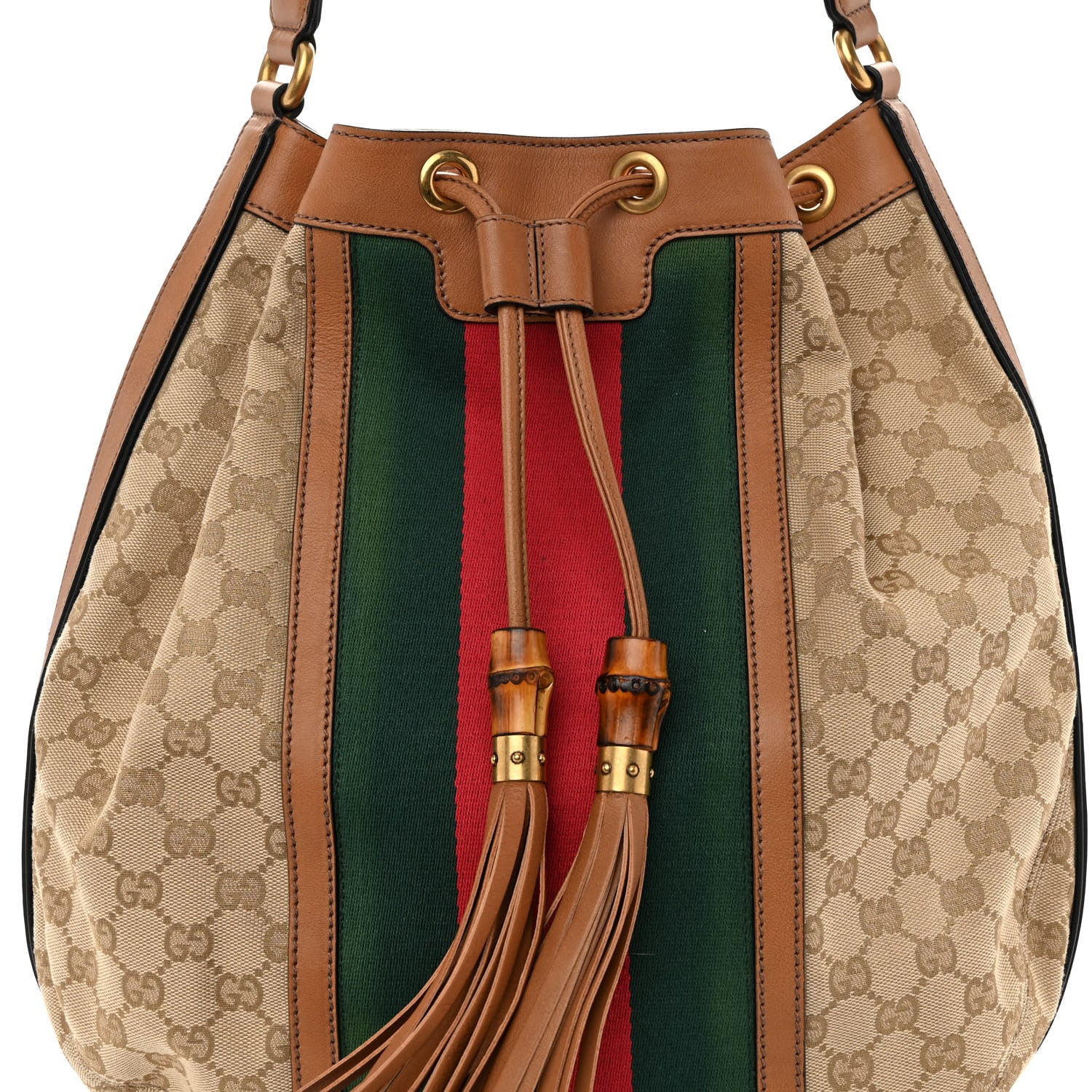Gucci Monogram Web Rania Drawstring Shoulder Bag Sand 7 of 9