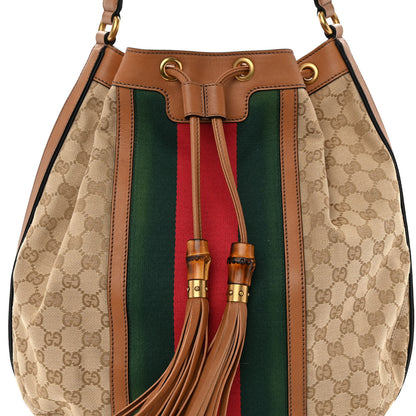 Gucci Monogram Web Rania Drawstring Shoulder Bag Sand 7 of 9