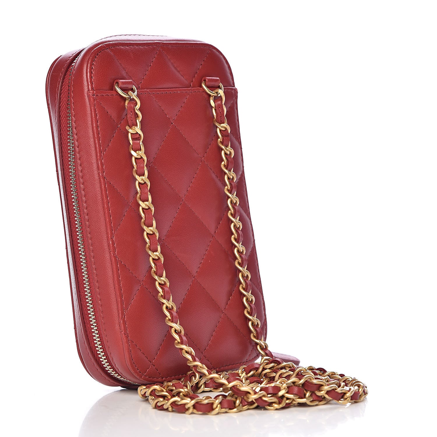 Chanel Lambskin Quilted Zip Phone Case Red 3 of 10