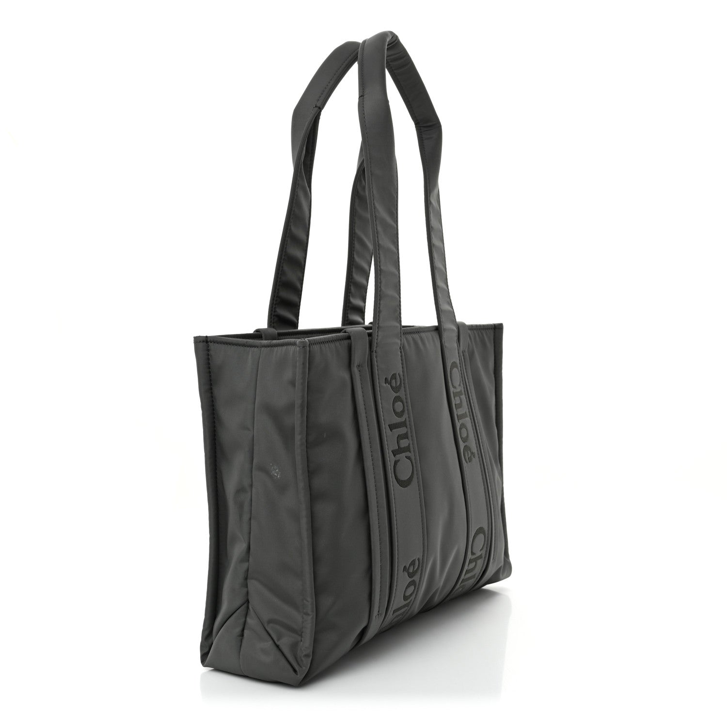Chloe Recycled Nylon Medium Woody Ribbon Tote Elephant Grey 3 of 10