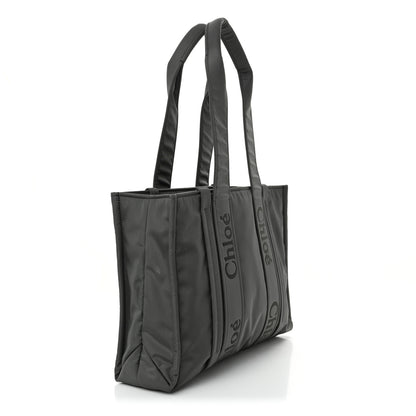 Chloe Recycled Nylon Medium Woody Ribbon Tote Elephant Grey 3 of 10
