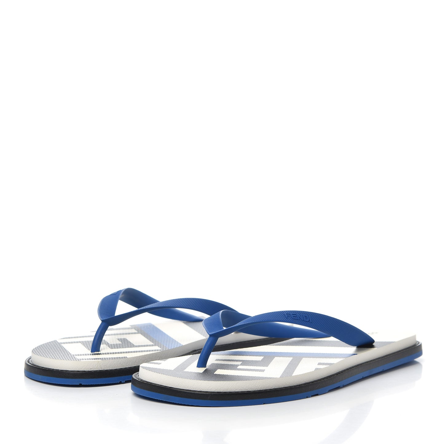 Rubber FF Mens Logo Thong Sandals 7 Black Blue