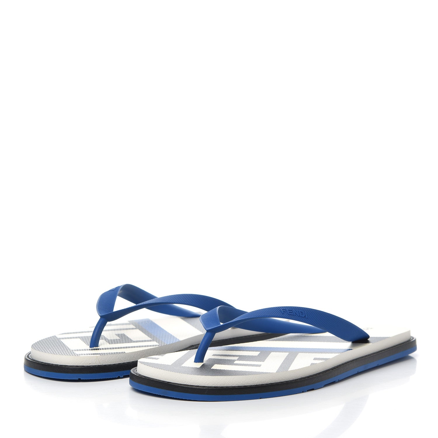 Fendi Rubber FF Mens Logo Thong Sandals 7 Black Blue 3 of 9