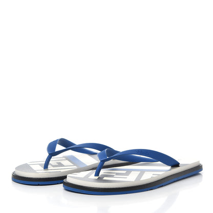 Fendi Rubber FF Mens Logo Thong Sandals 7 Black Blue 3 of 9