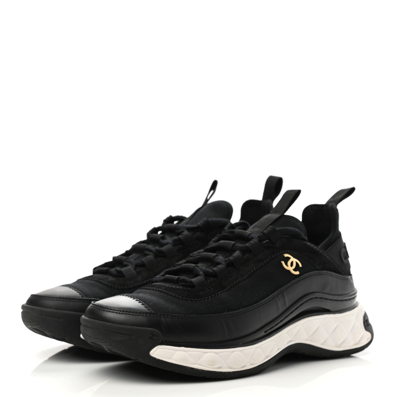 Chanel Velvet Calfskin Mixed Fibers CC Sneakers 38 Black 2 of 14