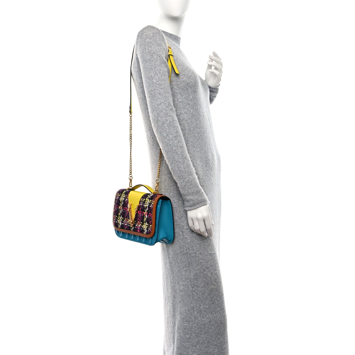 Versace Tweed Calfskin Virtus Chain Shoulder Bag Multicolor 2 of 8