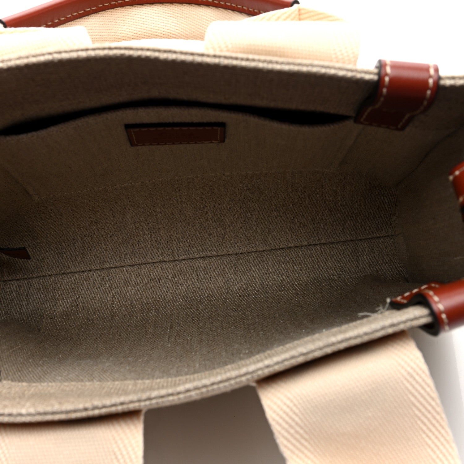 Chloe Linen Calfskin Small Woody Ribbon Tote With Strap White Brown 5 of 9