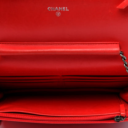 Chanel Lambskin Quilted Boy Wallet On Chain WOC Red 3 of 6