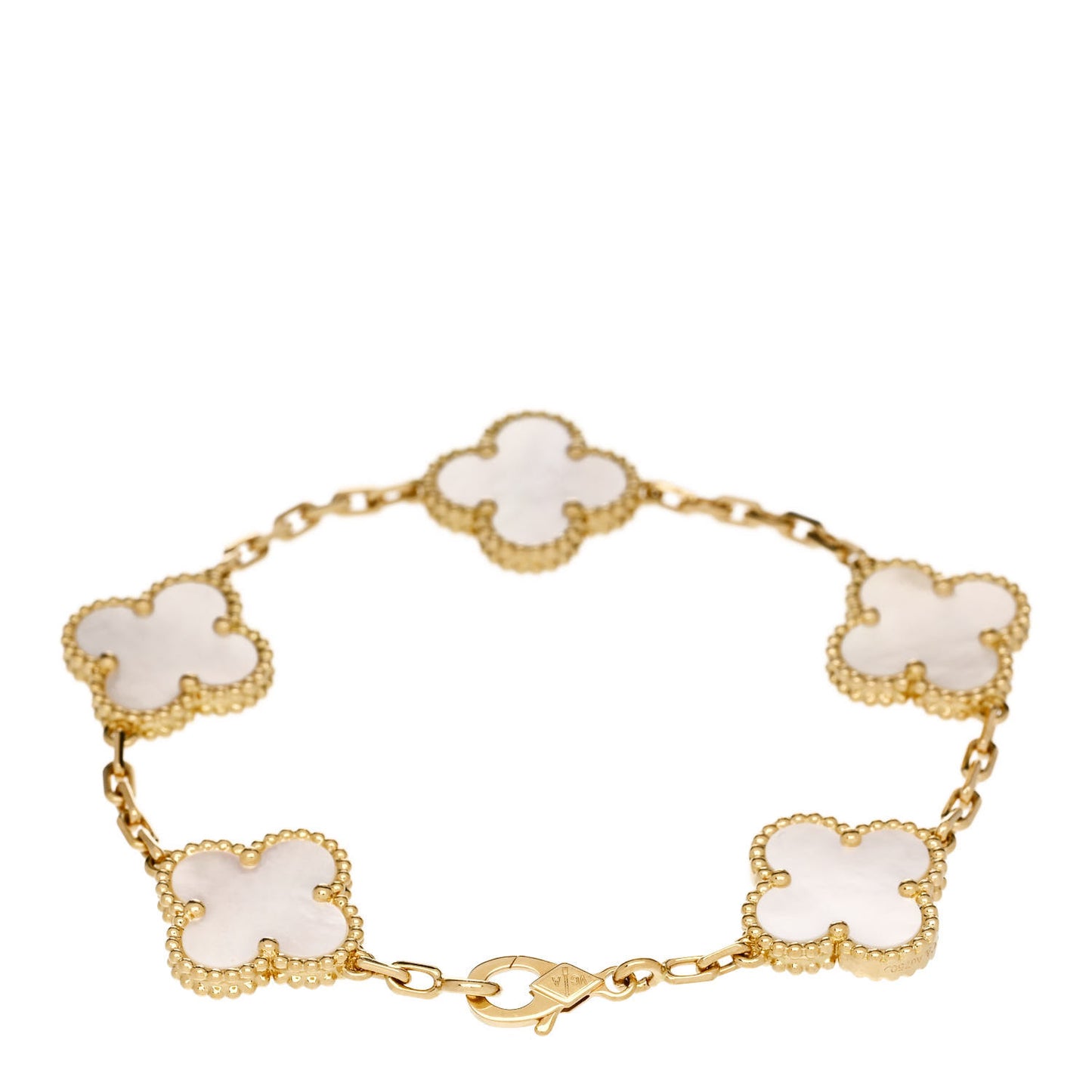 VAN CLEEF & ARPELS 18K Yellow Gold Mother of Pearl 5 Motifs Vintage Alhambra Bracelet