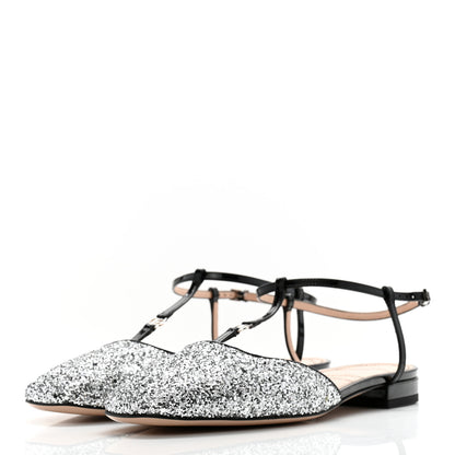Gucci Vernice Glitter Double G Ballet Flat 40 Black Silver 3 of 10