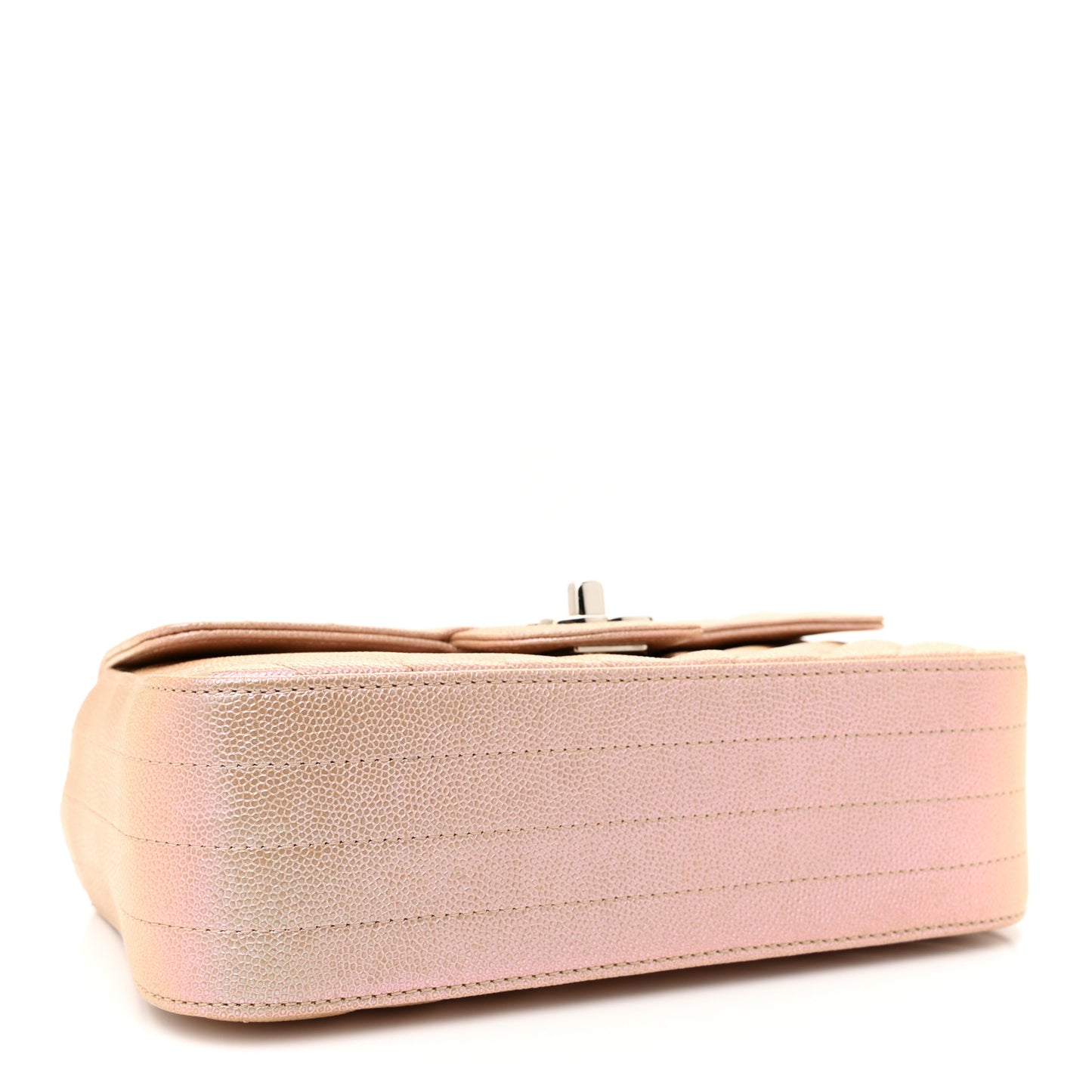 Iridescent Caviar Chevron Quilted Mini Rectangular Flap Light Gold