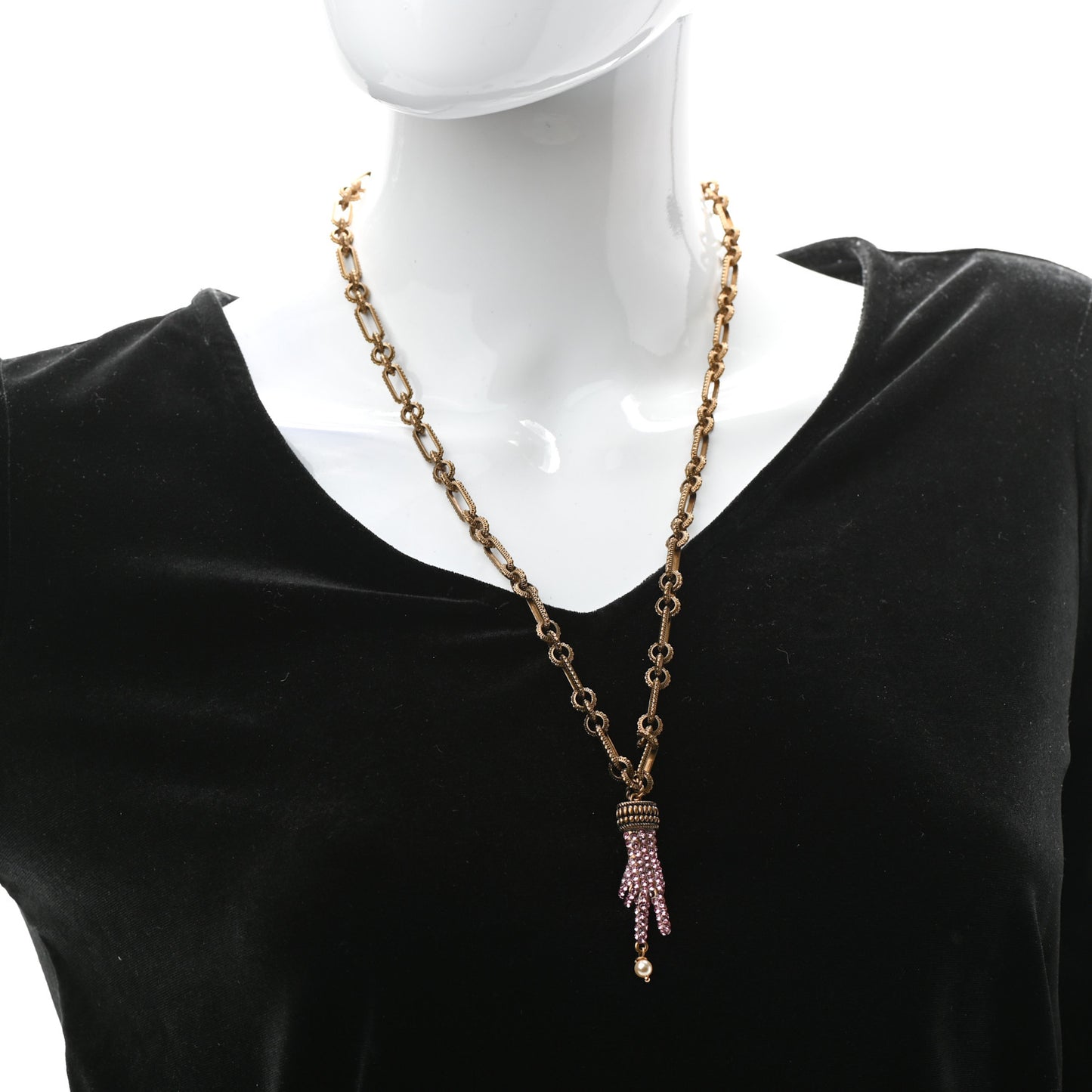 Crystal Hand Pendant Necklace Pink Aged Gold