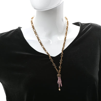 Gucci Crystal Hand Pendant Necklace Pink Aged Gold 2 of 5