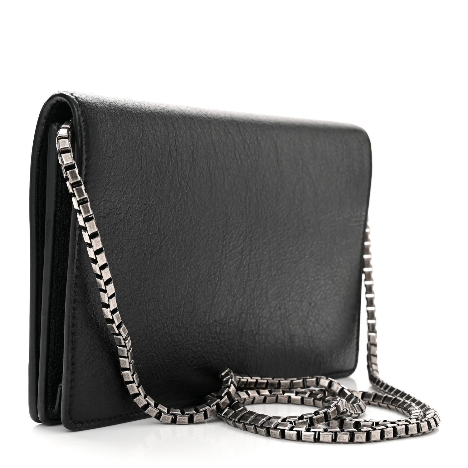 Balenciaga Agneau Silver Metallic Edge Hardware Wallet On Chain Black 3 of 11