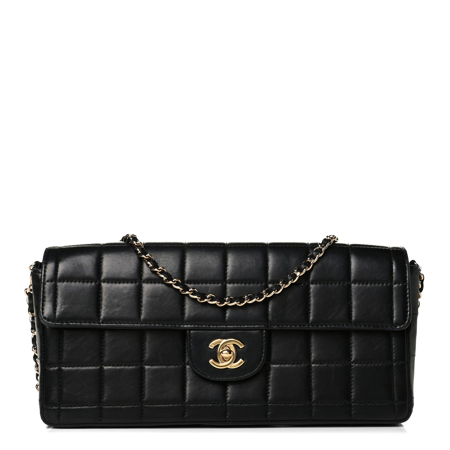 Lambskin East West Chocolate Bar Flap Black