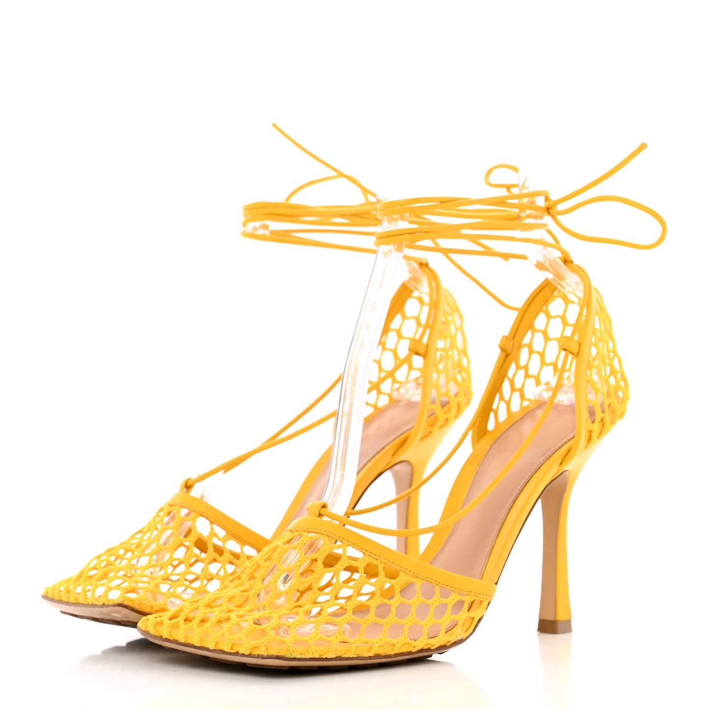 Mesh Nappa Stretch Ankle Tie Sandals 38 Egg Yolk 38