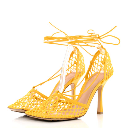 Bottega Veneta Mesh Nappa Stretch Ankle Tie Sandals 38 Egg Yolk 38 3 of 20