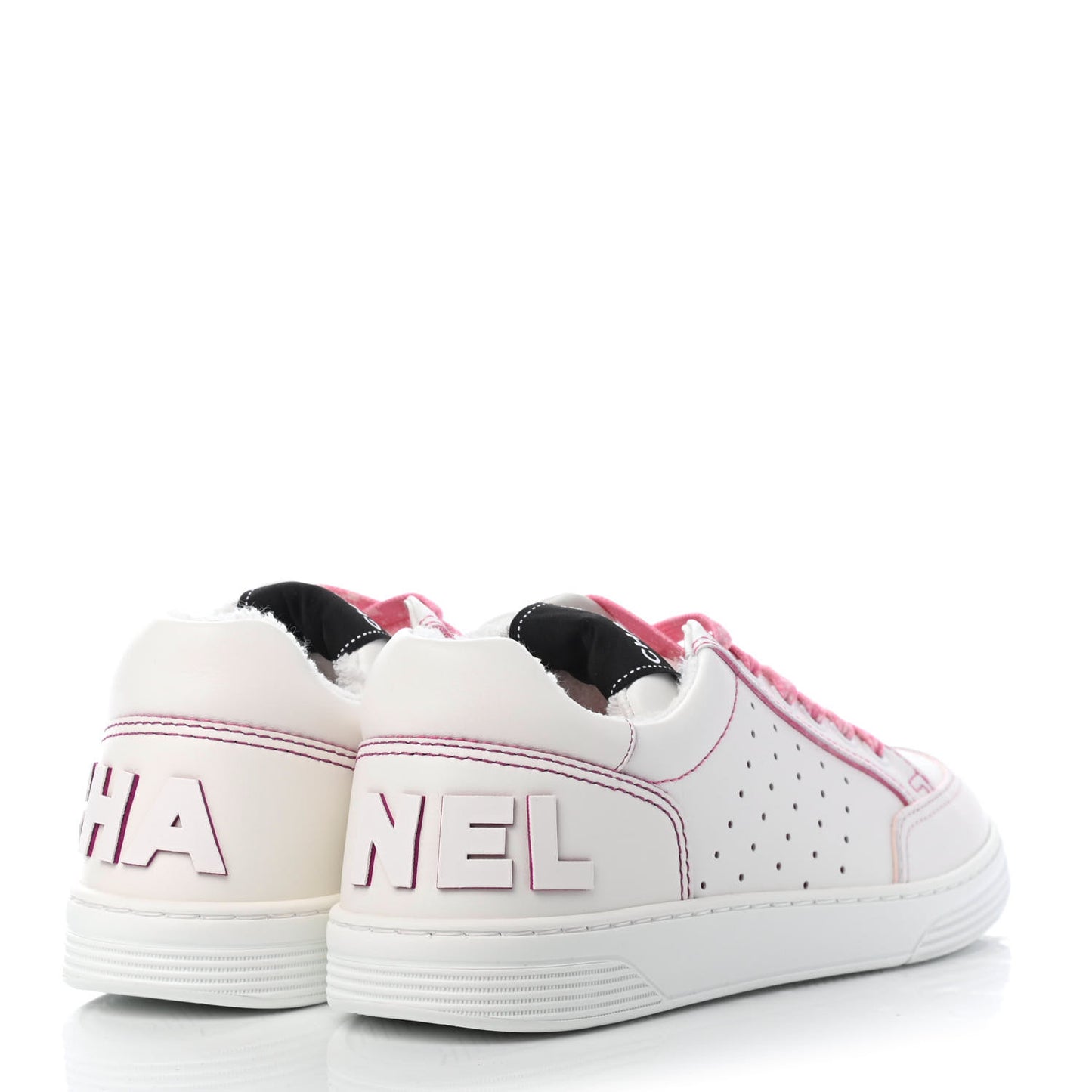 Calfskin Womens Logo Sneakers 38 White Pink