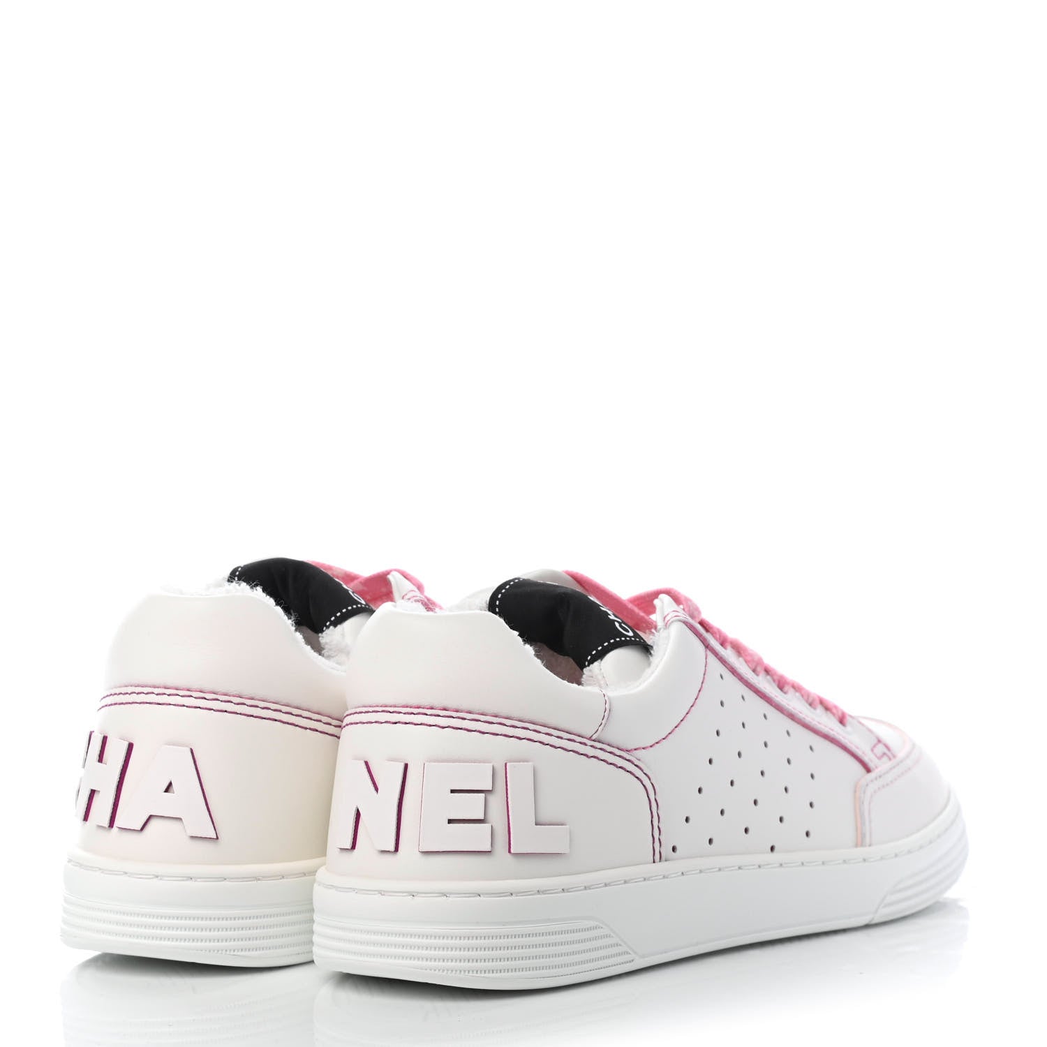 Chanel Calfskin Womens Logo Sneakers 38 White Pink 3 of 4