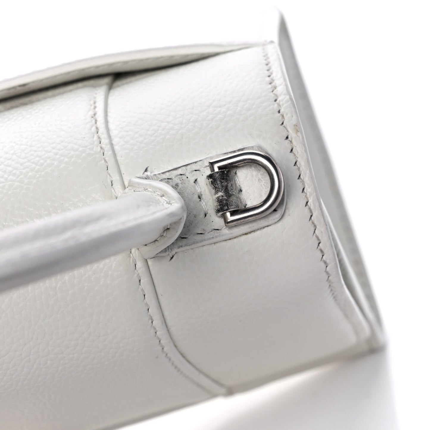 Grained Calfskin Small Hourglass Top Handle Bag White