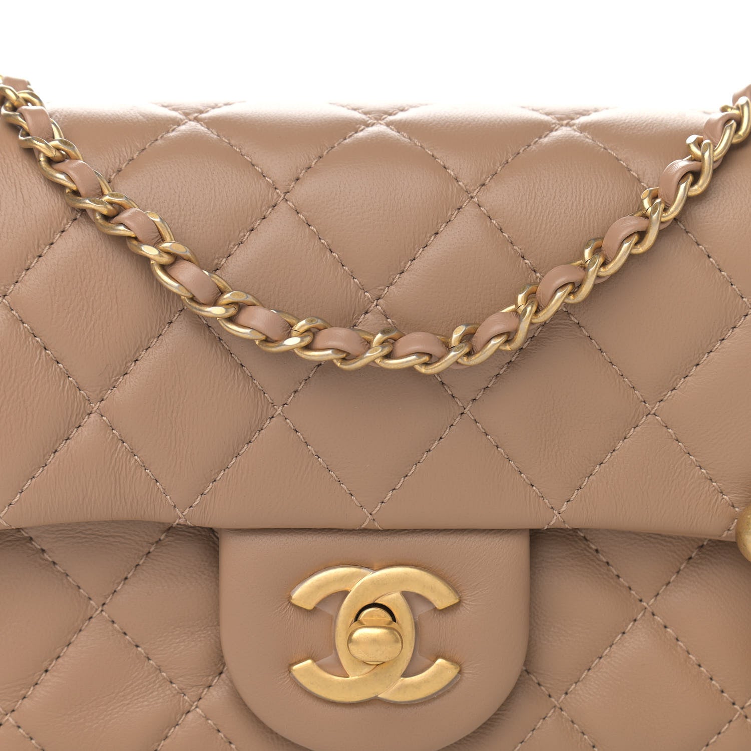 Chanel Lambskin Quilted Mini Rectangular Pearl Crush Flap Dark Beige 8 of 11