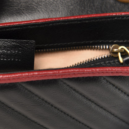 Gucci Vintage Effect Calfskin Matelasse Diagonal Striped Small Torchon GG Marmont Shoulder Bag Black Beige 8 of 12