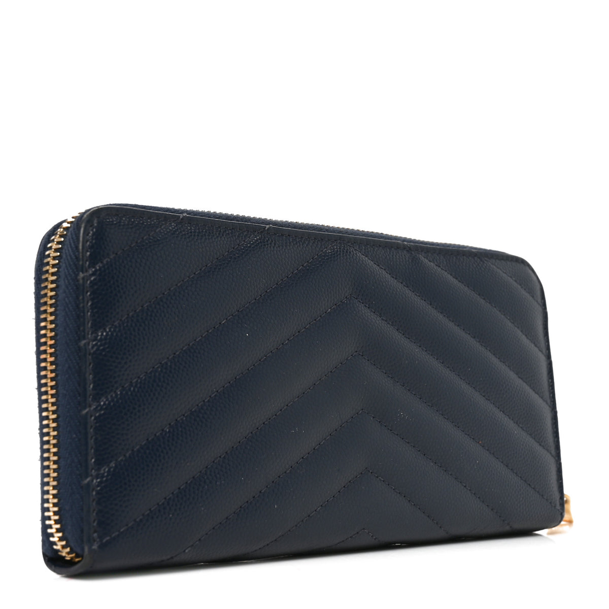 Saint Laurent Grain De Poudre Matelasse Chevron Monogram Zip Around Wallet Deep Marine 3 of 7