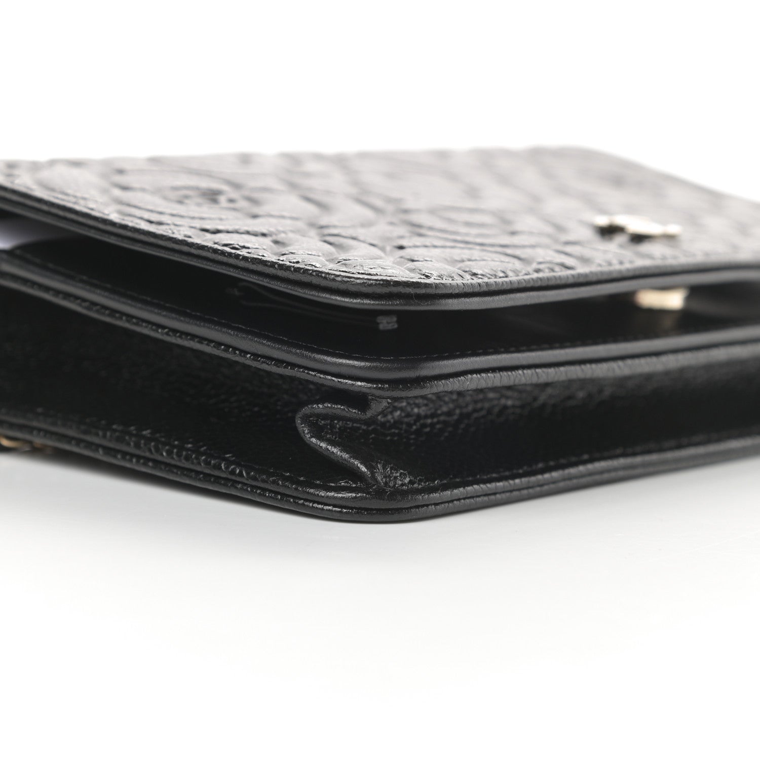 Chanel Caviar Camellia Embossed Wallet On Chain WOC Black 10 of 13