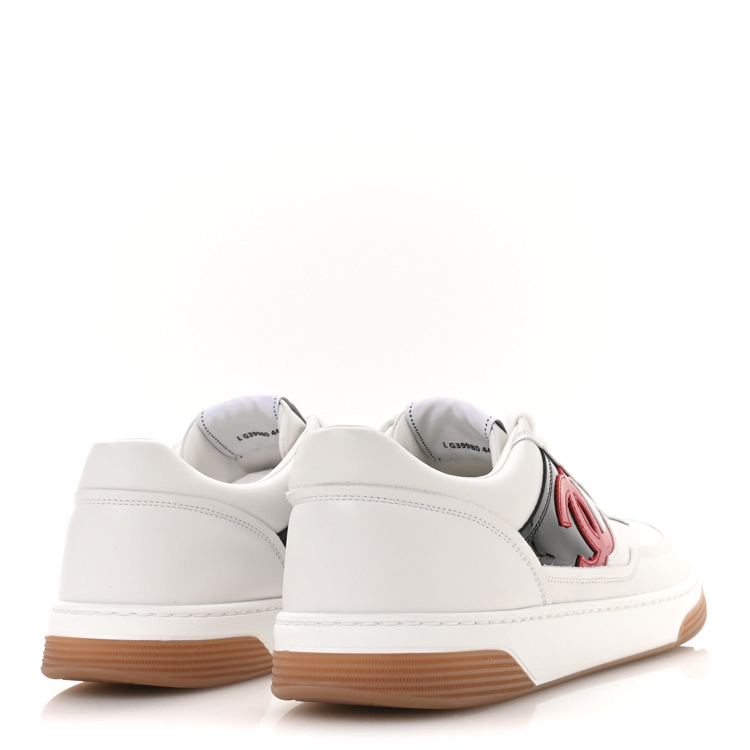 Chanel Calfskin Patent Calfskin Mens CC Sneakers 44 White Black Red 5 of 9