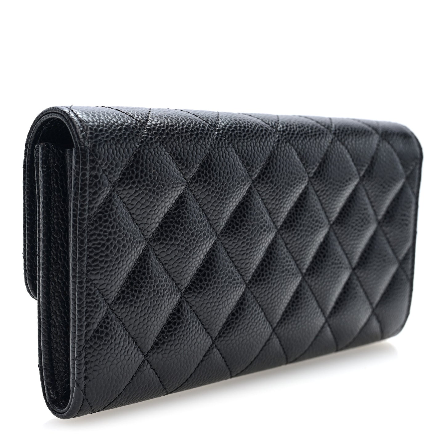 Caviar Quilted Large Gusset Flap Wallet Black