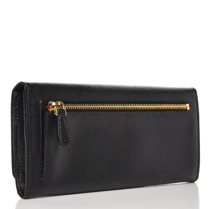 Prada Saffiano Metal Continental Flap Wallet Nero Black 3 of 8