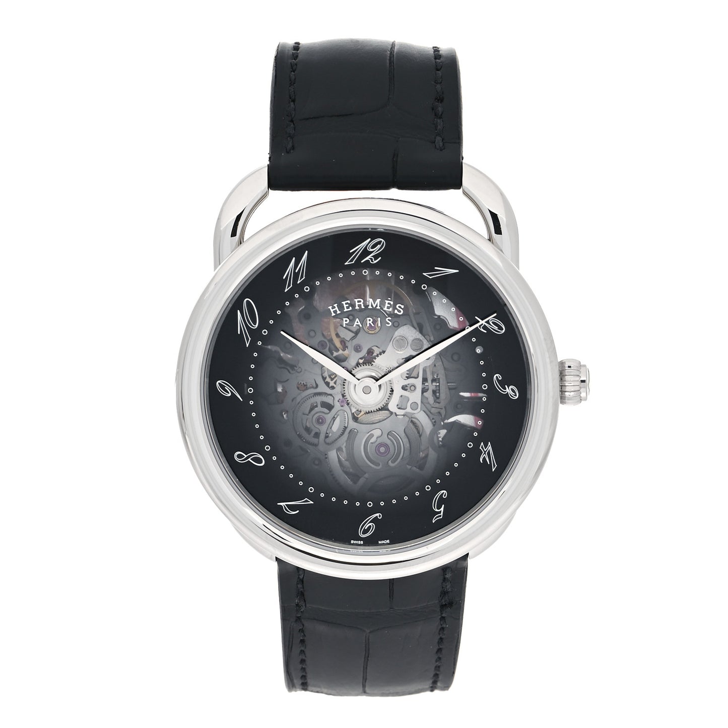 Stainless Steel Alligator 40mm Arceau Squelette Automatic Watch Noir