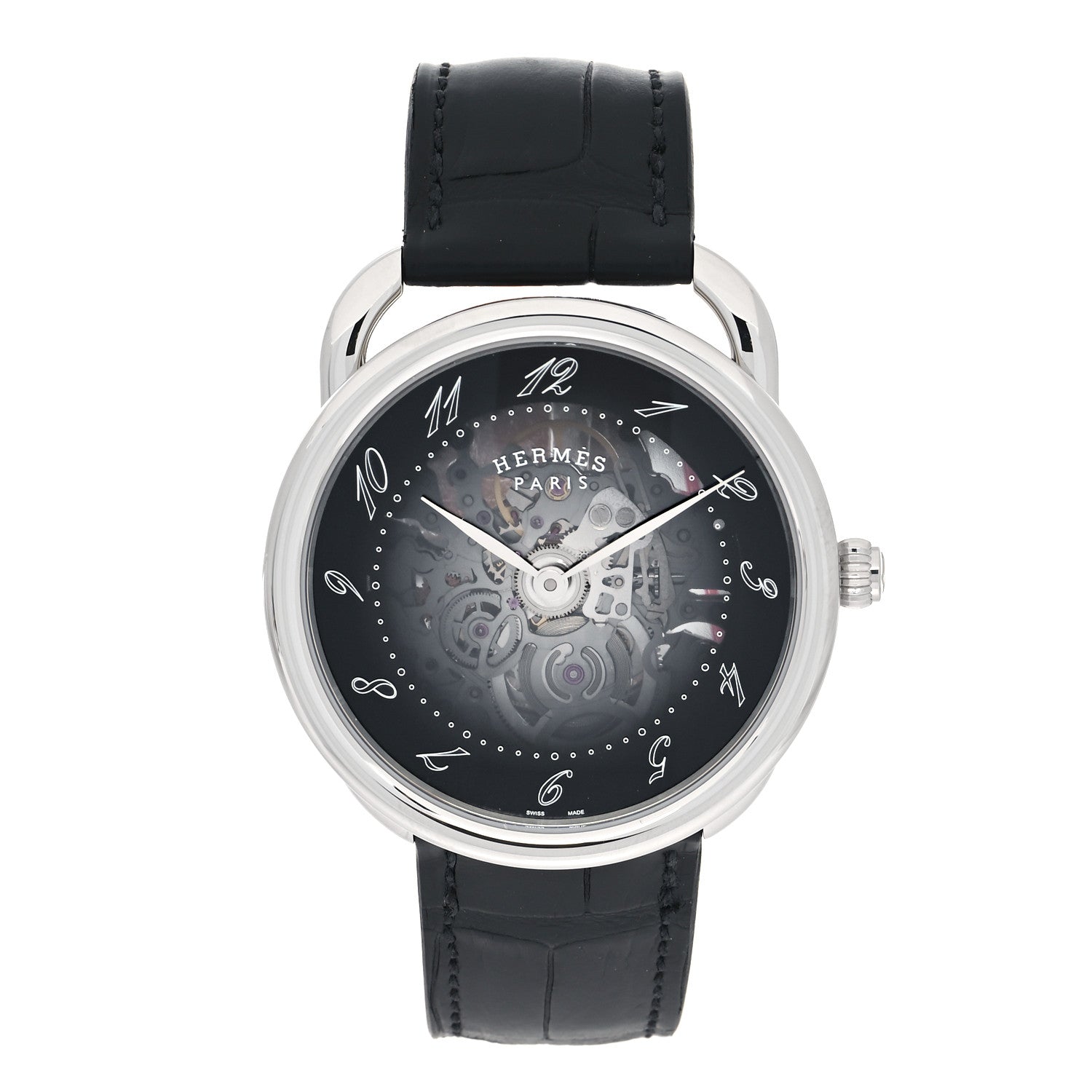 Hermes Stainless Steel Alligator 40mm Arceau Squelette Automatic Watch Noir 1 of 5