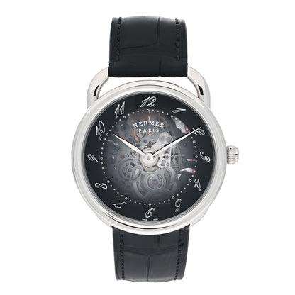 Hermes Stainless Steel Alligator 40mm Arceau Squelette Automatic Watch Noir 1 of 5