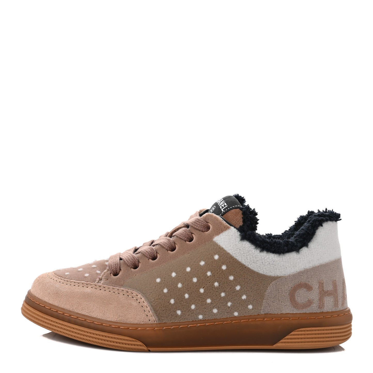 Fabric Suede Calfskin Logo Sneakers 36 Light Beige