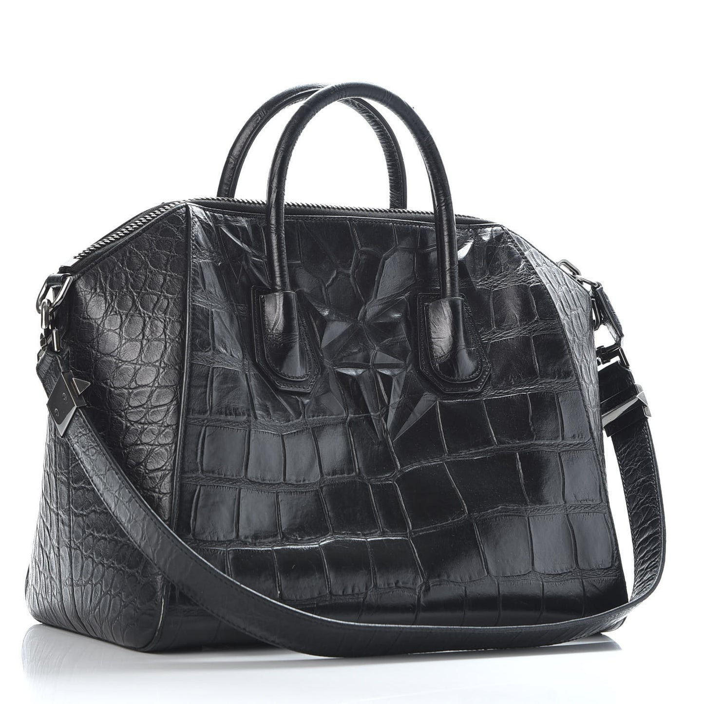 Calfskin Crocodile Embossed Medium Antigona Black